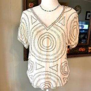 Haute Hippie Silk Embellished Embroidered Top